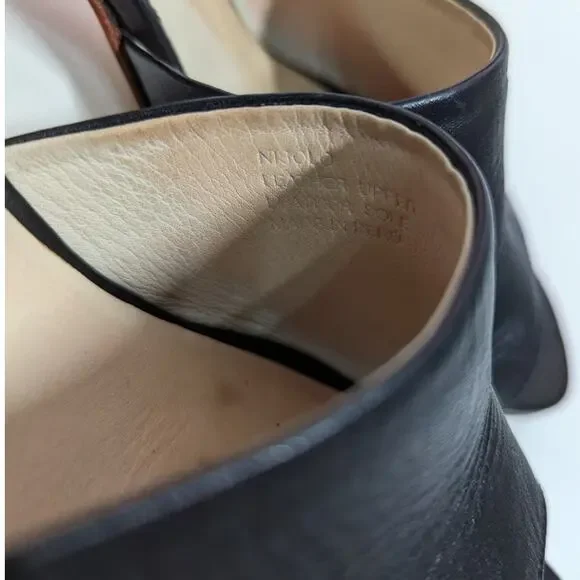 Nisolo Elizabeth Black Leather Slides Block Heel Sandals Open Toe 9.5 Preowned - Picture 11 of 13